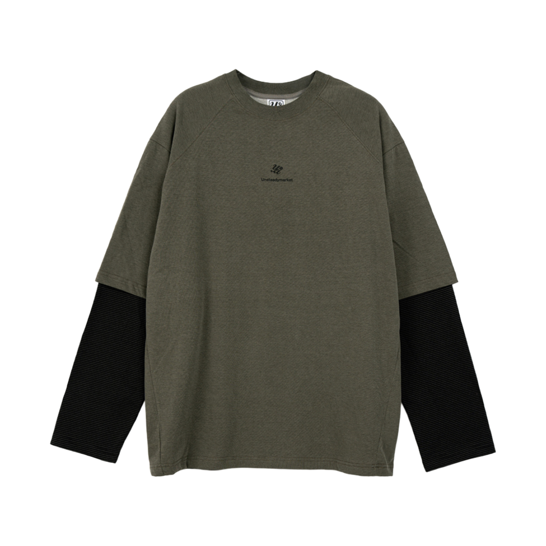 언스테디마켓 레이어드 롱슬리브 카키스트라이프(Unsteady Market Layered LS T-shirts Khaki Stripe)