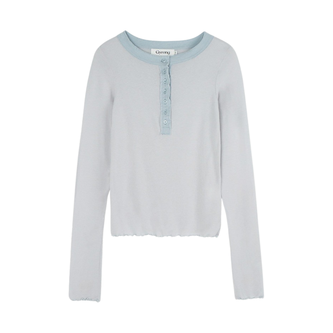 GY41HS04GS Gyeong Henley Neck Long Sleeve Tee Gray & Sky Blue