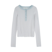 Gyeong Henley Neck Long Sleeve Tee Gray & Sky Blue