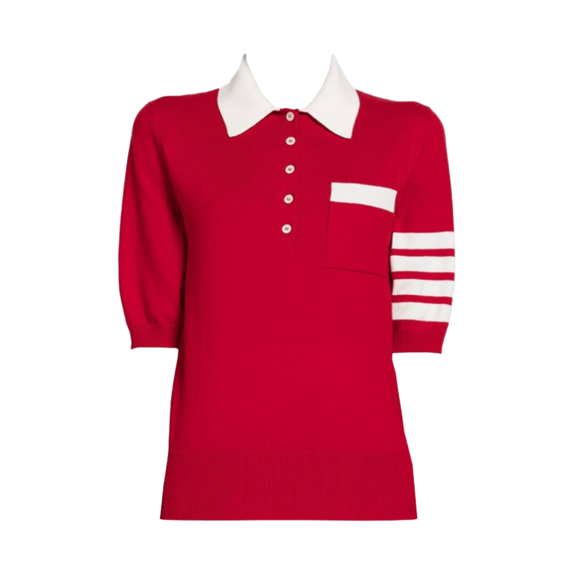 (W) 톰브라운 코튼 헥터 포인텔 사선 폴로 레드((W) Thom Browne Cotton Hector Pointelle 4-Bar Polo Red) - 1