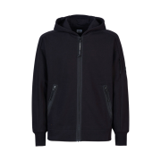 C.P. Company Diagonal Raised Fleece Zipped Lens Hoodie Black - 23FW