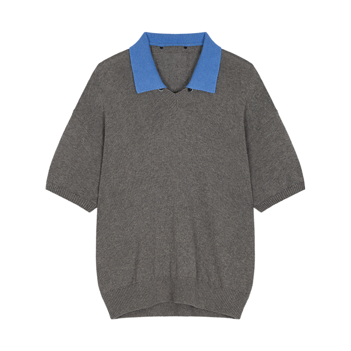 Waviness25219 Waviness Toggled Petal Collar V-Neck Half Knit Grey Blue