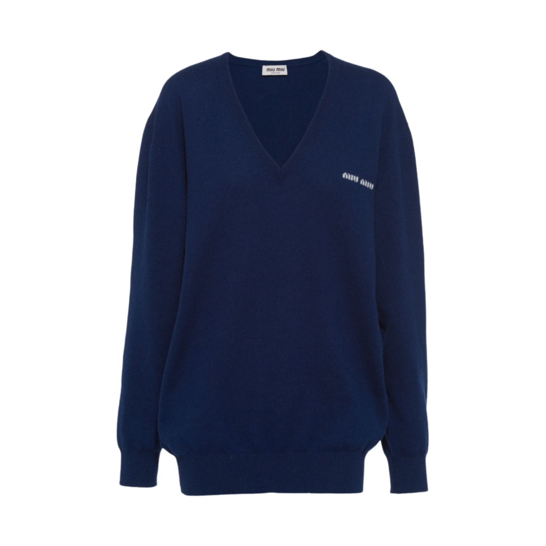 (W) 미우 미우 캐시미어 로고 스웨터 코발트 블루((W) Miu Miu Cashmere Logo Sweater Cobalt Blue) - 1