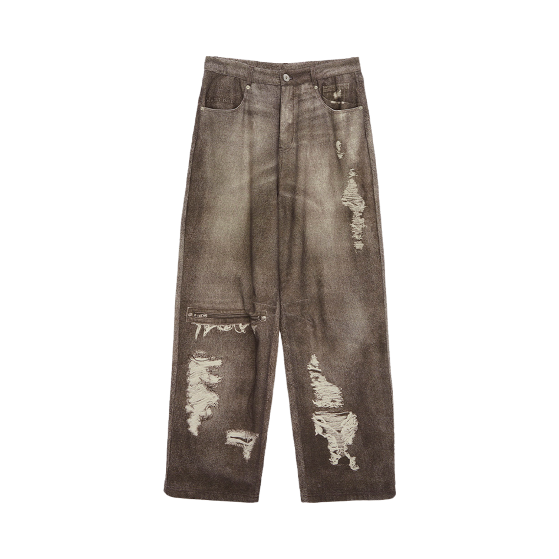 (W) 마뗑킴 빈티지 그래픽 프린티드 데님 팬츠 브라운((W) Matin Kim Vintage Graphic Printed Denim Pants Brown) - 1