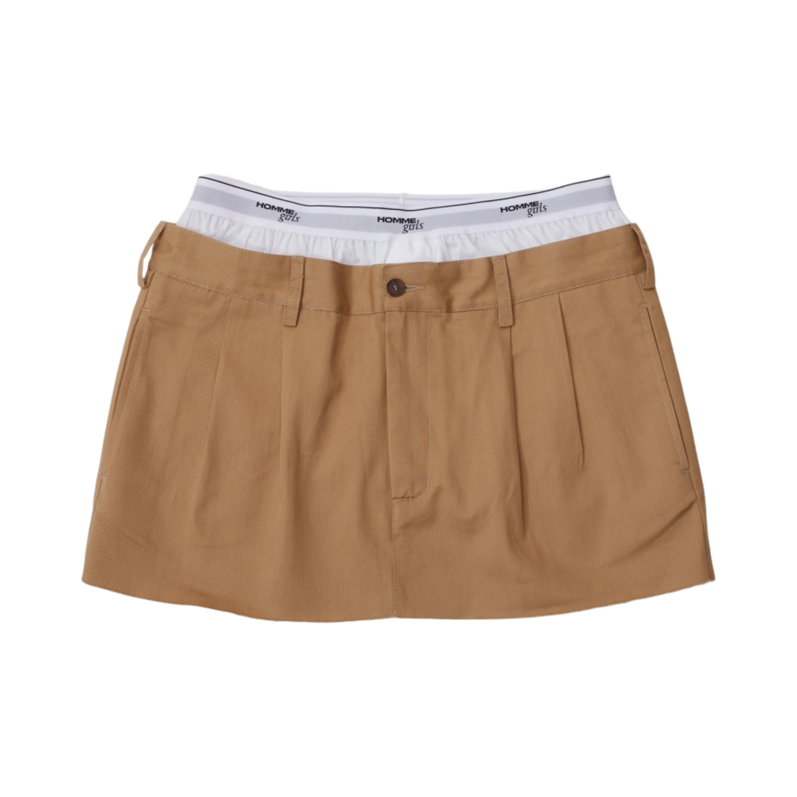 (W) 옴므걸스 박서 쇼츠 디테일 컷 오프 미니 스커트 카키((W) Homme Girls Cut Off Mini Skirt with Boxer Shorts Detail Khaki)