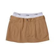 (W) Homme Girls Cut Off Mini Skirt with Boxer Shorts Detail Khaki