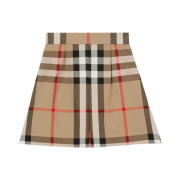 (Kids) Burberry Exaggerated Check Pleated Cotton Skirt Archive Beige