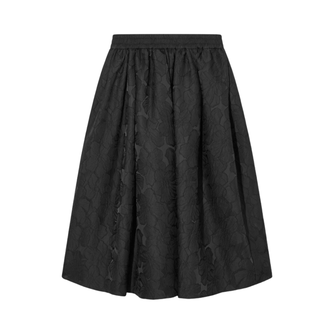 (W) 코스 플로럴 자카드 에이라인 미디 스커트 블랙((W) COS Floral Jacquard A-Line Midi Skirt Black)
