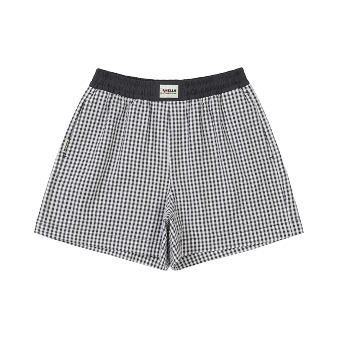 (W) 스노우피크 x 헬로 키티 시어서커 체크 숏 팬츠 다크 차콜((W) Snow Peak x Hello Kitty Seersucker Check Short Pants Dark Charcoal)
