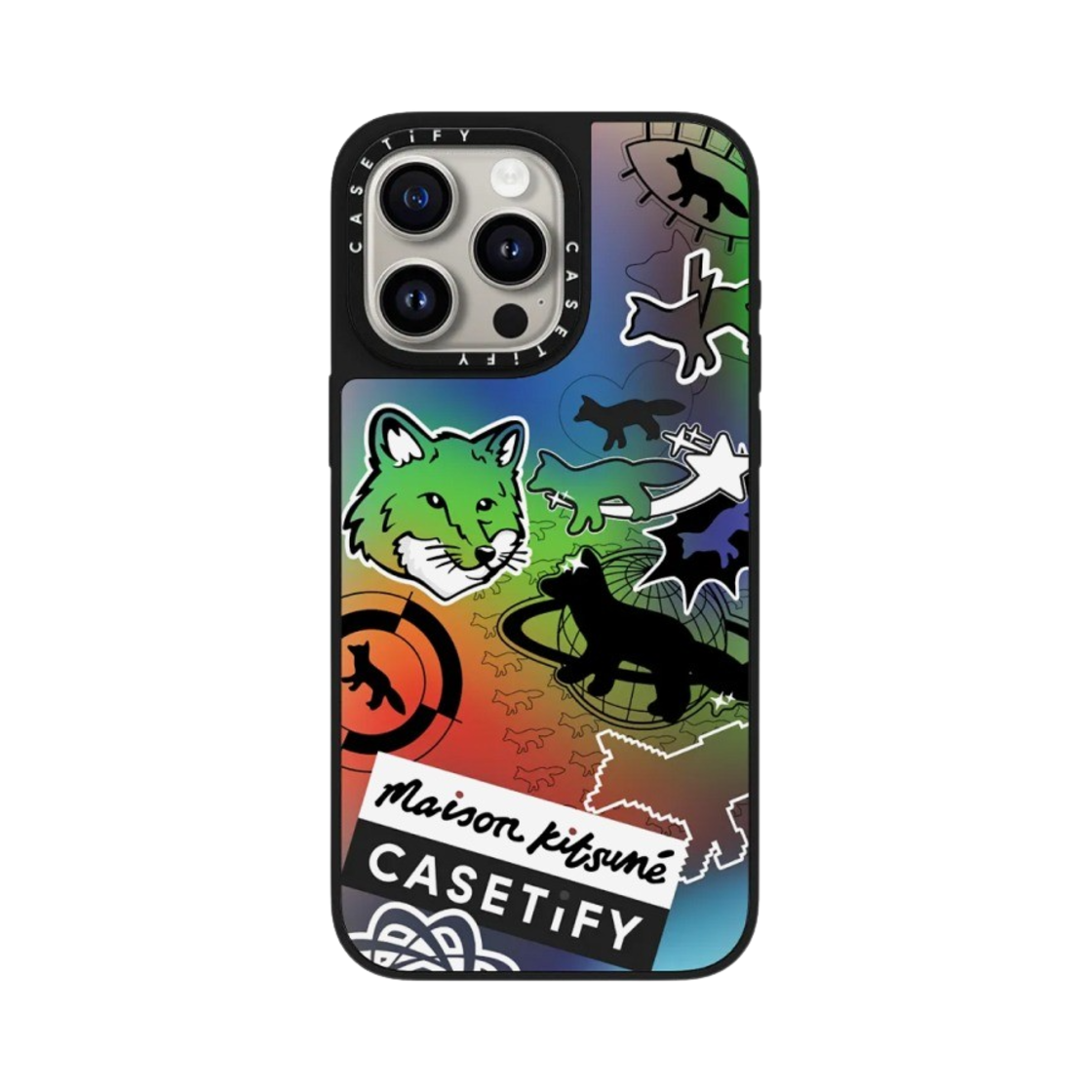- Casetify x Maison Kitsune iPhone Hologram Stickers Magsafe Case Aurora Black Bumper