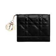 Dior Lady Lotus Wallet Cannage Lambskin Black