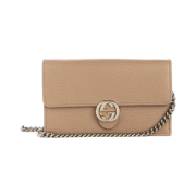 Gucci GG Interlocking Chain Strap Wallet Rose Beige