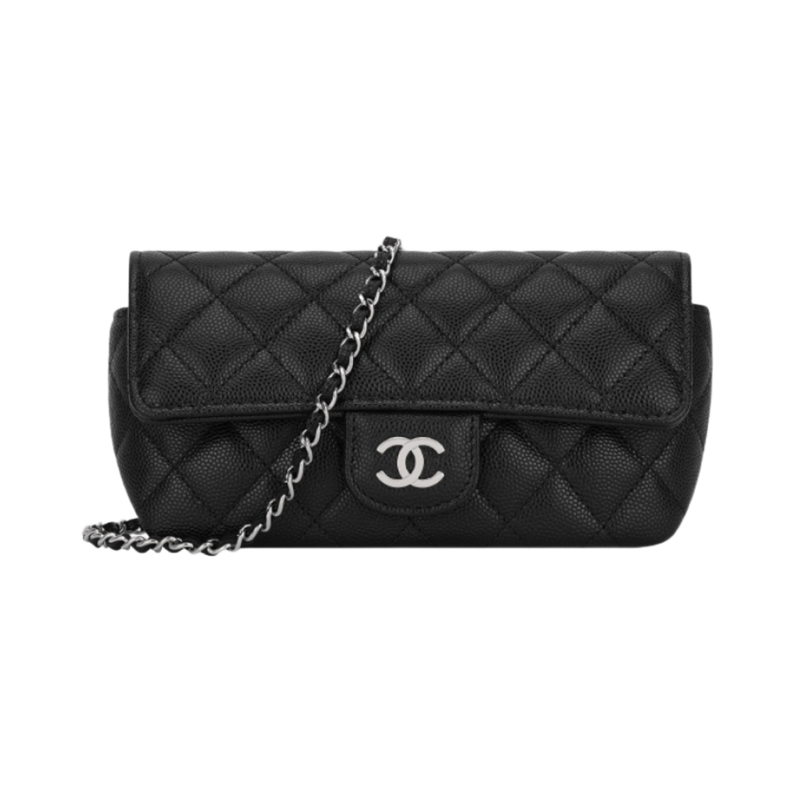 샤넬 클래식 체인 안경 케이스 그레인드 카프스킨 & 실버 메탈 블랙