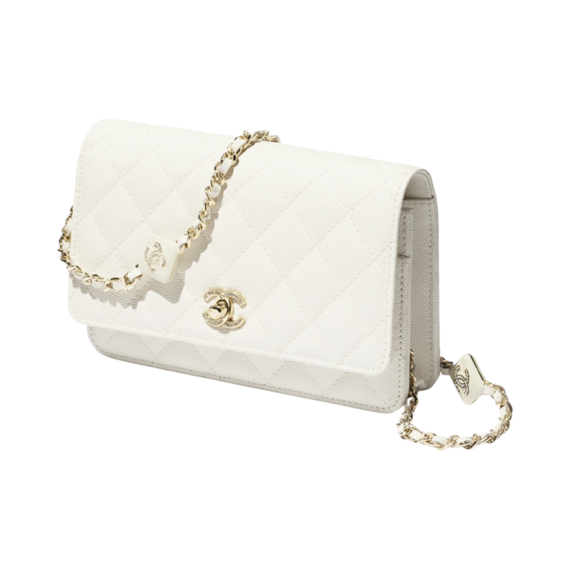 샤넬 체인 지갑 그레인드 샤이니 카프스킨 에나멜 & 골드 메탈 화이트(Chanel Wallet On Chain Grained Shiny Calfskin Enamel & Gold White) - 2