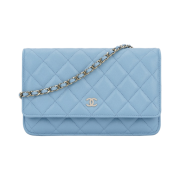Chanel Classic Wallet On Chain Grained Calfskin & Gold Light Blue