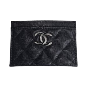 Chanel Card Holder Shiny Grained Calfskin Enamel Strass & Gold Black