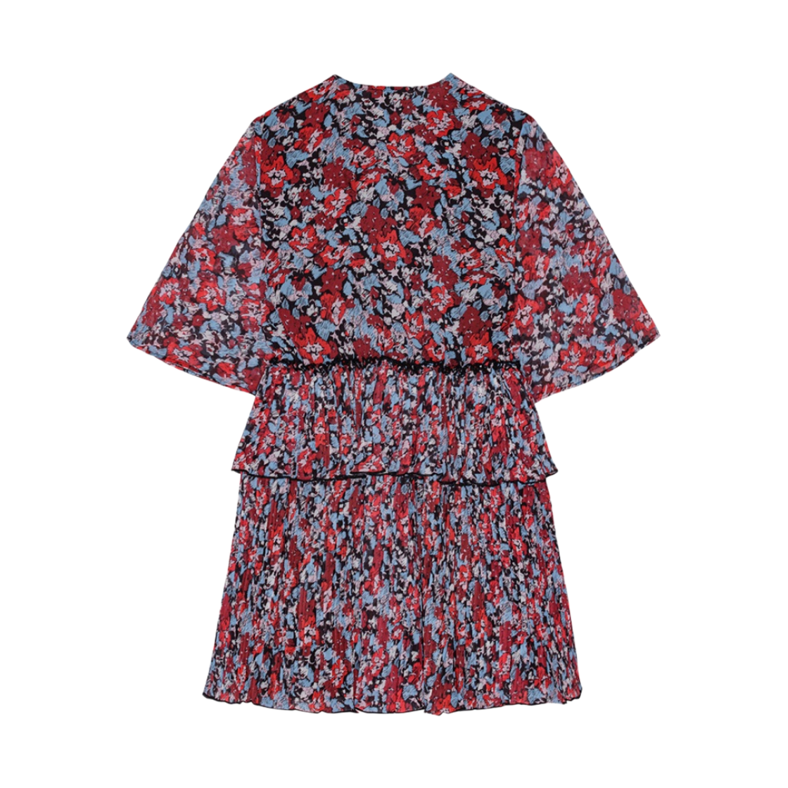 (W) 가니 플리츠 조지테 브이넥 스모크 미니 드레스 하이 리스크 레드((W) Ganni Pleated Georgette V-Neck Smock Mini Dress High Risk Red) - 2