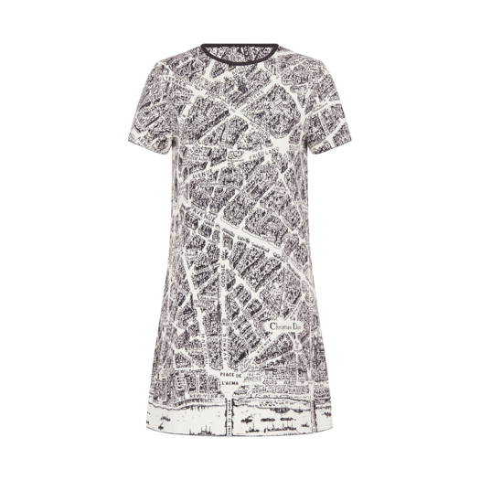 (W) Dior Short Dress White Black Plan Paris Motif