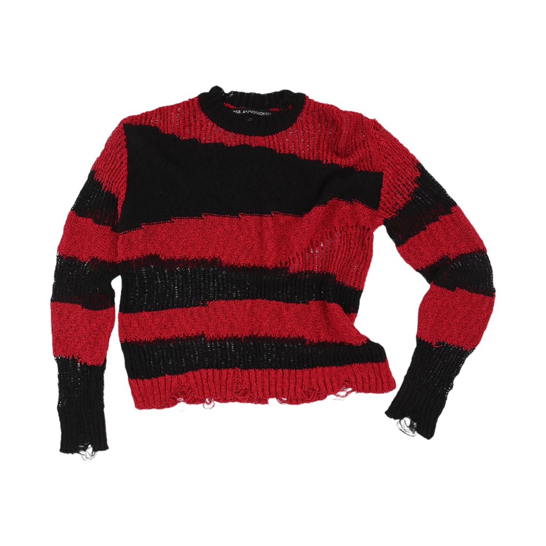 ADSB 앤더슨벨 블랙 레드 스트라이프 크루넥 스웨터 블랙 레드
