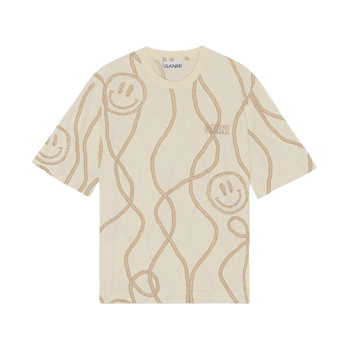 (W) 가니 씬 소프트웨어 저지 스마일리 로프 티셔츠 멀티컬러((W) Ganni Thin Software Jersey Smiley Rope T-Shirt Multicolour)
