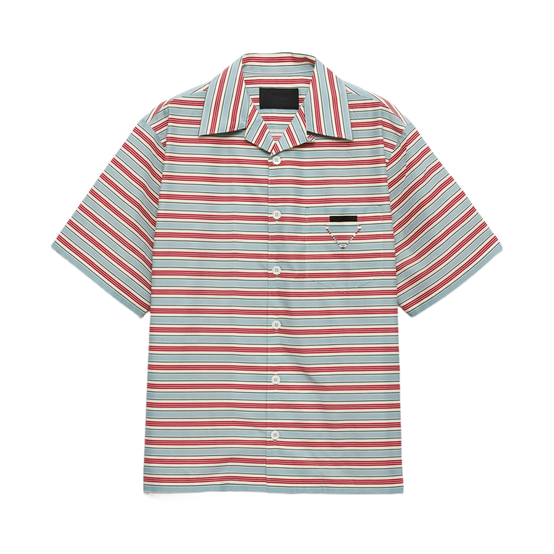 UCS414-17N4-F0637 Prada Striped Cotton and Silk Bowling Shirt Astral Blue