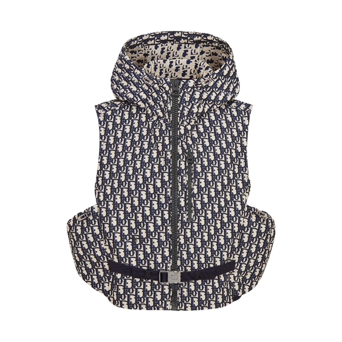 (W) 디올 후드 슬리브리스 베스트 블루 테크니컬 태피터 자카드 오블리크 모티프((W) Dior Hooded Sleeveless Vest Blue Technical Taffeta Jacquard Oblique Motif) - 1