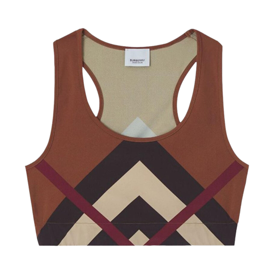 8055258 (W) Burberry Chevron Check Print Stretch Cropped Top Dark Birch Brown