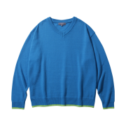 Ballute Merino Wool Color Mixed V Neck Knit Tropical Blue Lime