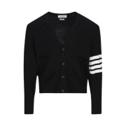 Thom Browne Fine Merino Wool Intrasia Back 4-Bar & Mr. Thom Icon Classic V-Neck Cardigan Black