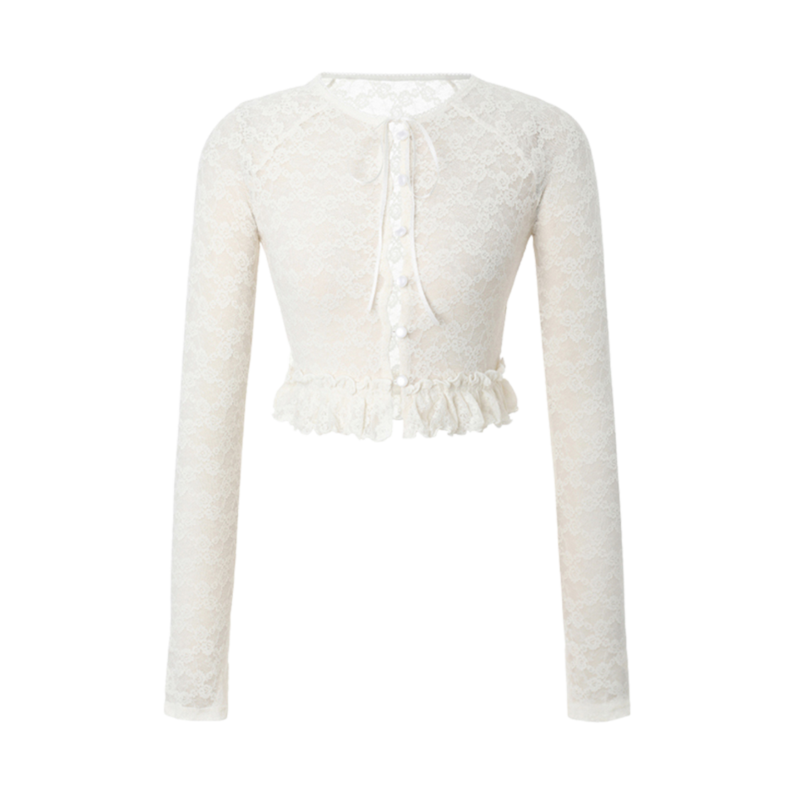 - (W) Threetimes Peony Lace Cardigan Ivory