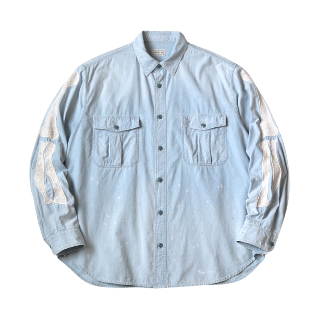 캐피탈 샴브레이 워크 셔츠 본 자수 색소폰(Kapital Chambray Work Shirt Bone Embroidery Saxophone)