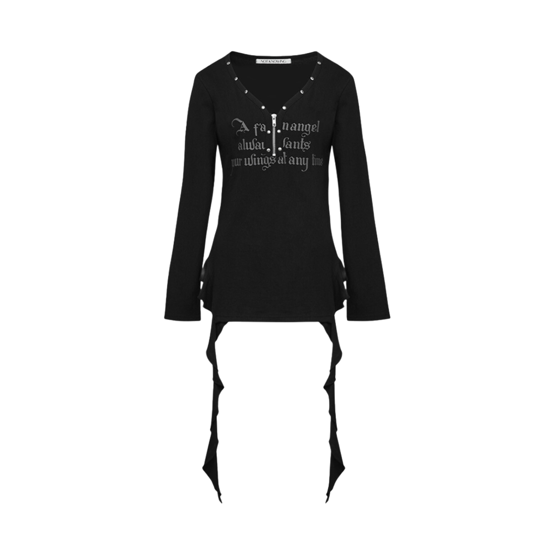 NK4FLS04-1 Notknowing Stud V-Neck Ruffle Top Black