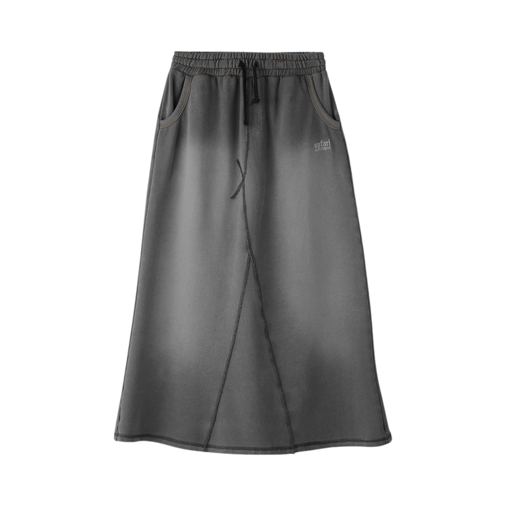 사파리스팟 베이직 데미지 워싱 데님 스웻스커트 블랙