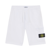 Stone Island 64651 Cotton Fleece Cargo Bermuda Shorts with Pockets White - 24FW