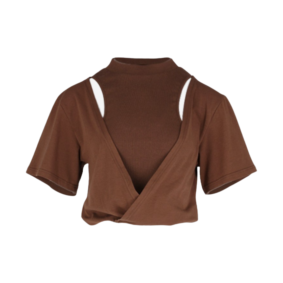 쿄 우먼 스쿱레이서 레이어드 컷아웃 크롭 티셔츠 브릭