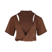 KYO Women Scoopracer Layered Cut-Out Cropped T-Shirt Off Brick