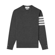 Thom Browne Fine Merino Wool Stitch 4-Bar Classic Crewneck Pullover Knit Dark Grey