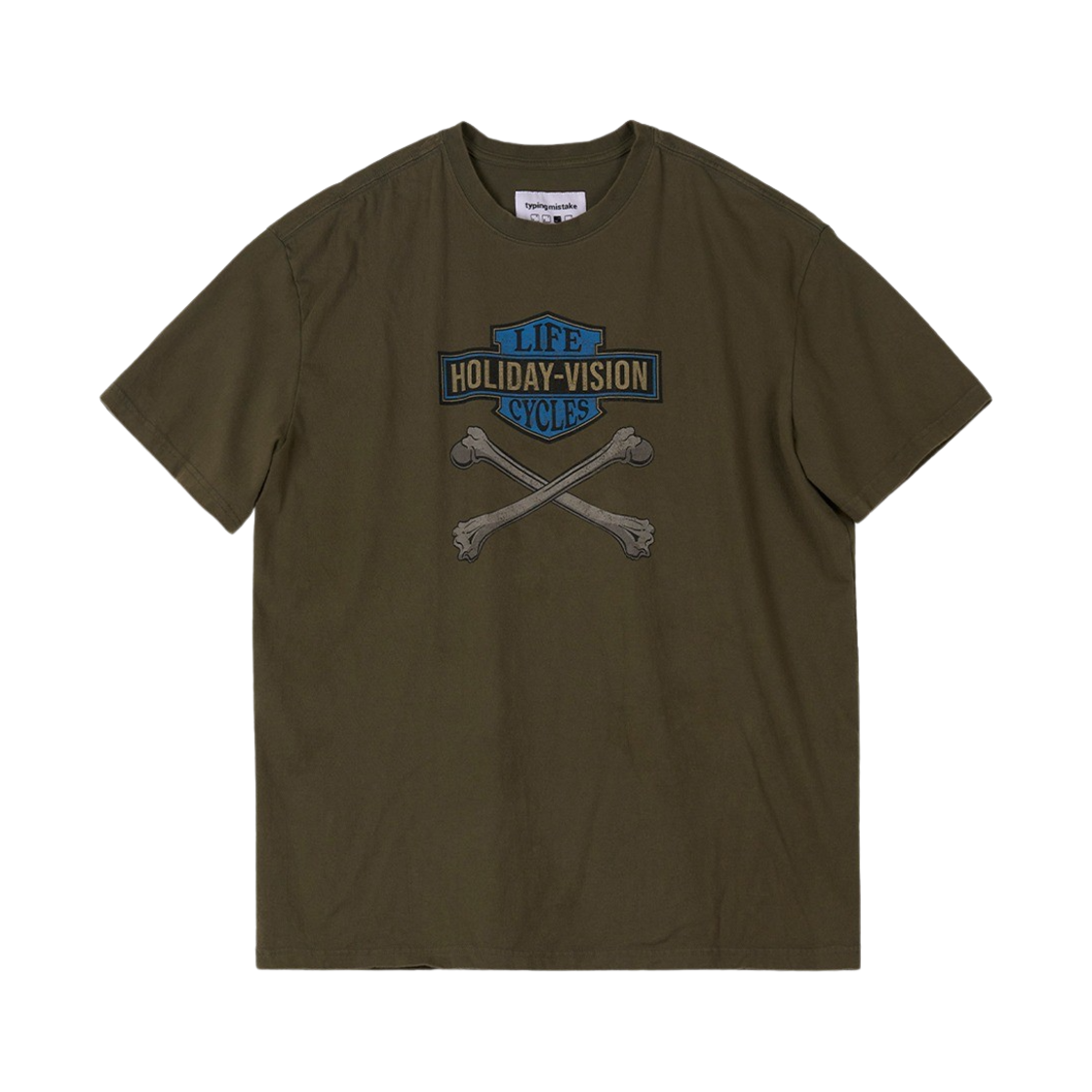 타이핑 미스테이크 홀리데이 비전 패러디 그래픽 티셔츠 V.4 카키(Typing Mistake Holiday-Vision Parody Graphic T-Shirt V.4 Khaki)