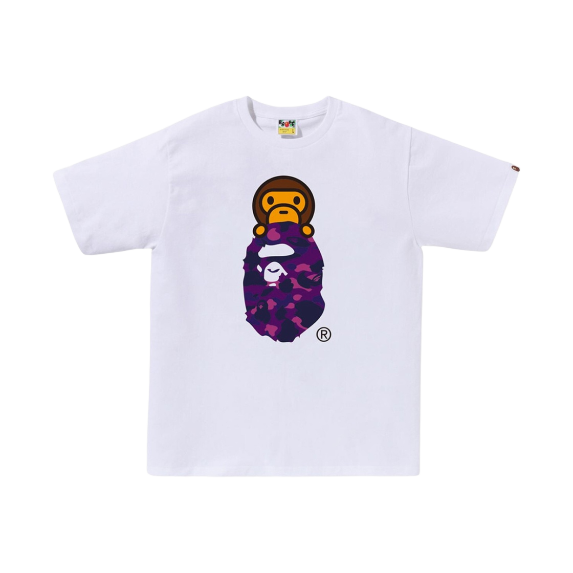 베이프 컬러 카모 마일로 온 에이프 헤드 티셔츠 화이트 퍼플(BAPE Color Camo Milo on Ape Head T-Shirt White Purple) - 1