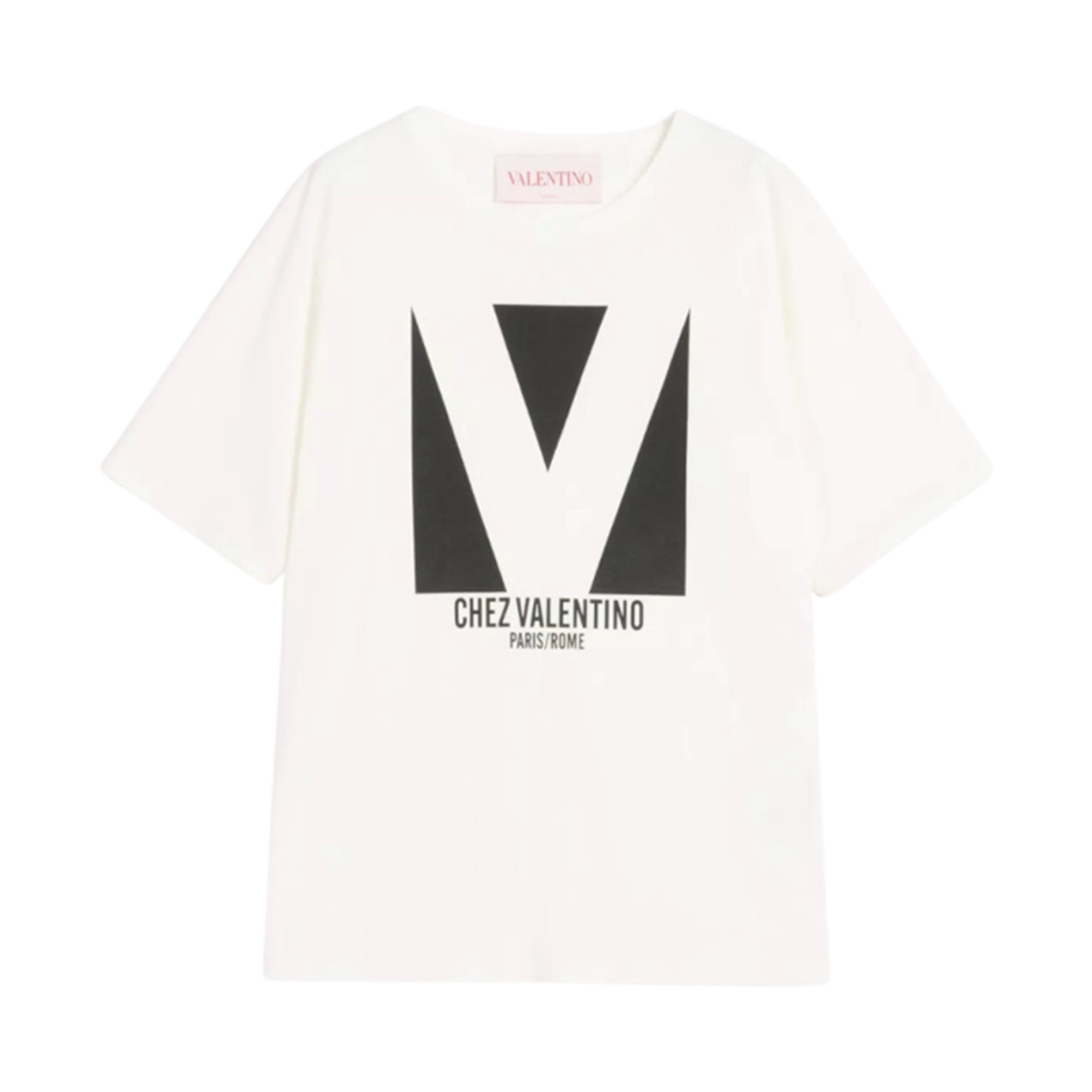(W) 발렌티노 쉐 발렌티노 프린트 저지 코튼 티셔츠 화이트((W) Valentino Jersey Cotton T-Shirt with Chez Valentino Print White)