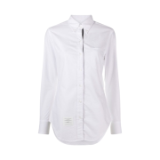 (W) Thom Browne Oxford RWB Grosgrain Placket Classic Long Sleeve Button Down Point Collar Shirt White