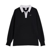 (W) Nike NSW Essential Oversized Long Sleeve Polo Black White - Asia