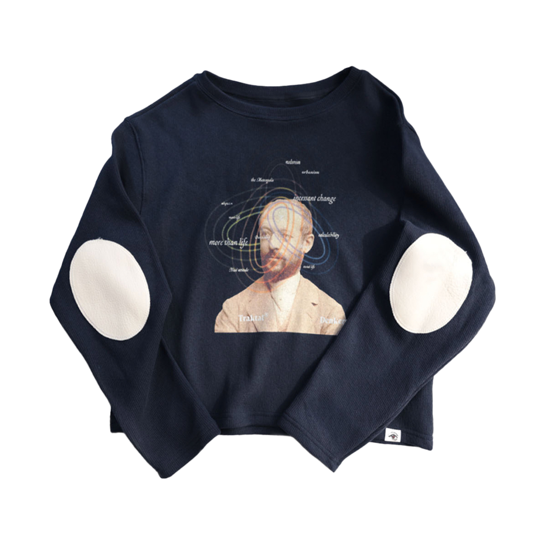 트락타트 게오르그 짐멜 엘보우 패치 보트넥 롱슬리브 니트 네이비(Traktat Georg Simmel Elbow Patch Boat Neck Long Sleeve Knit Navy)