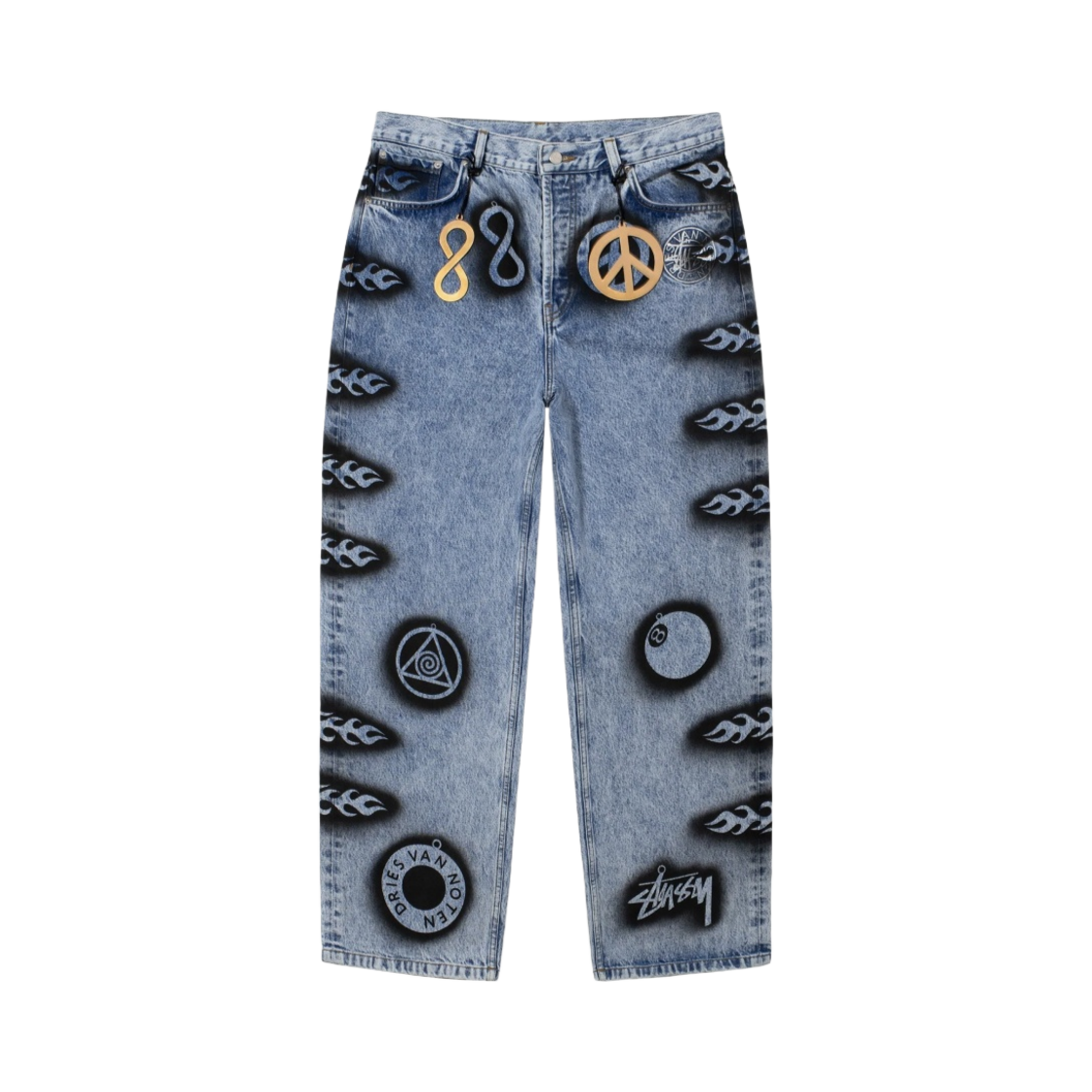 스투시 x 드리스 반 노튼 핸드 스텐실 진 워시드 블루