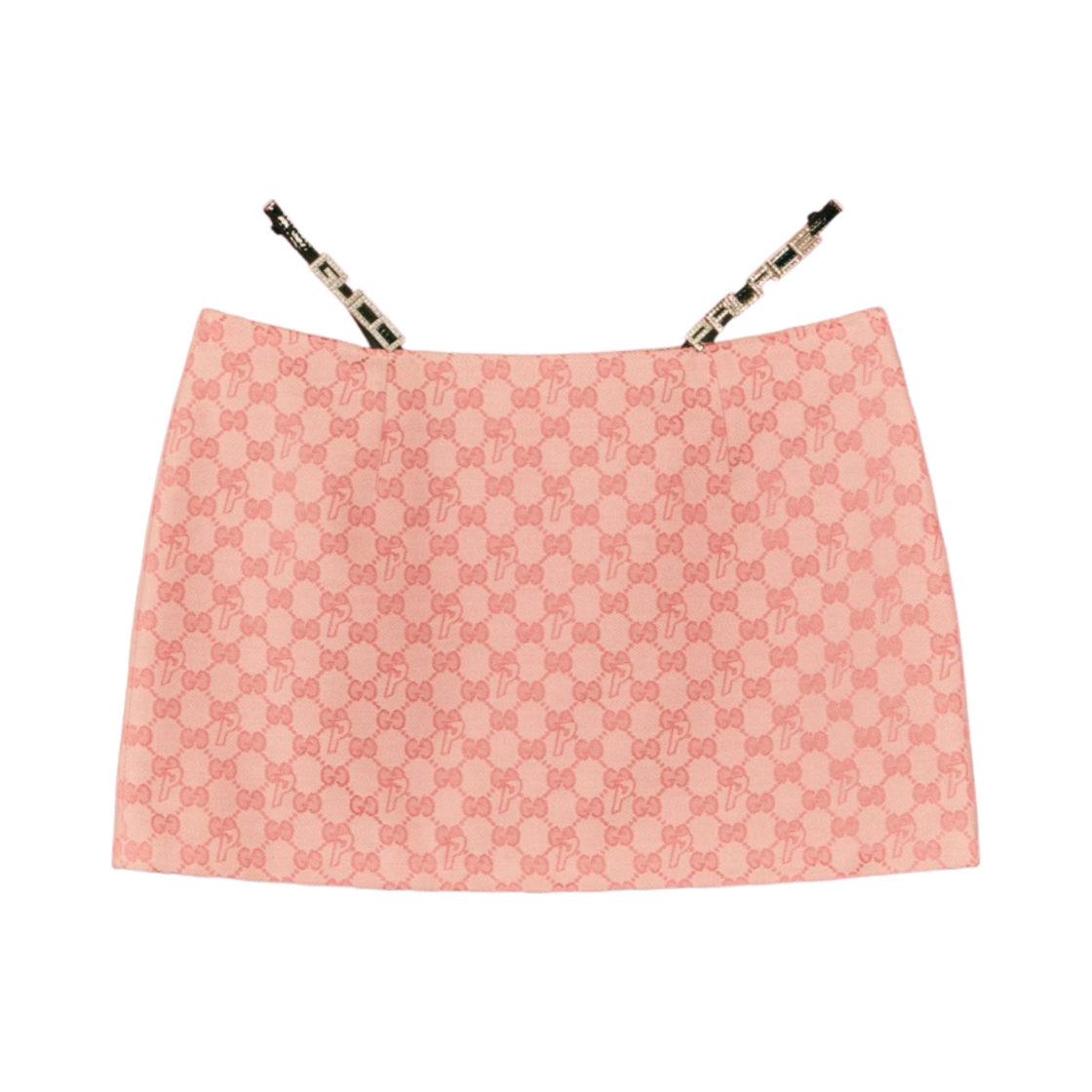 (W) 팔라스 x 구찌 레이스 크리스탈 GG-P 캔버스 미니 스커트 페일 핑크 - 22FW((W) Palace x Gucci GG-P Canvas Mini Skirt with Lace Crystal Pale Pink - 22FW) - 1