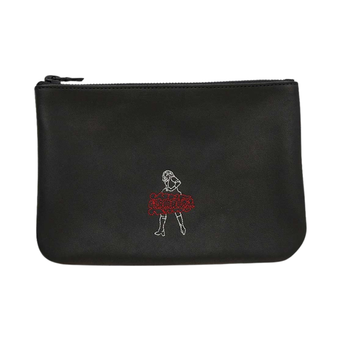 02243QG02 Hysteric Glamour Vixen Line Embroidered Leather Pouch Black