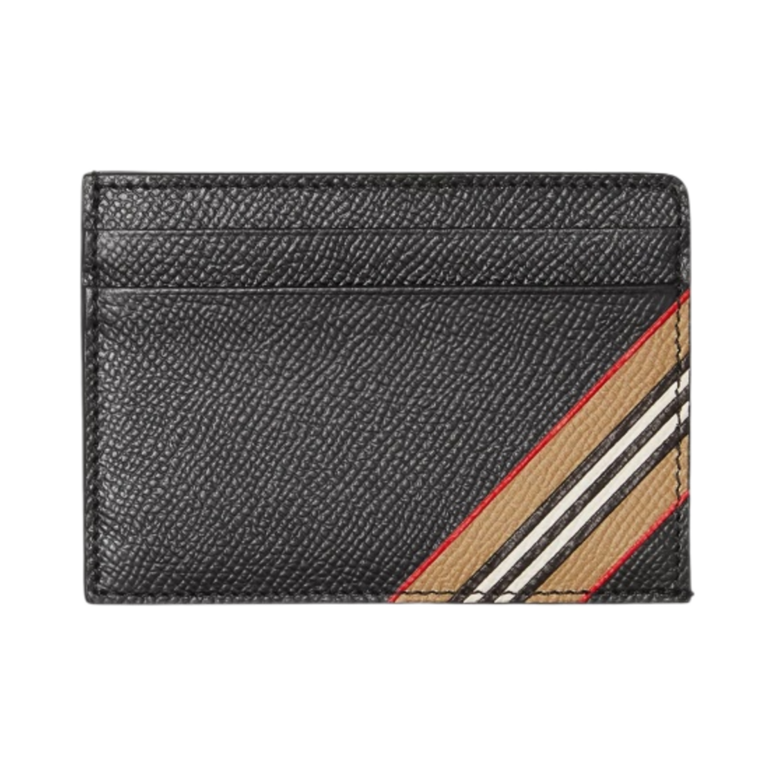 버버리 아이콘 스트라이프 프린트 그레이니 레더 카드 케이스 블랙(Burberry Icon Stripe Print Grainy Leather Card Case Black)