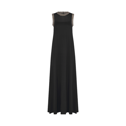 (W) Dior Silk Knit Embroidered Long Dress Black