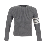 Thom Browne Baby Cable Rib Cotton 4-Bar Crew Neck Pullover Light Grey