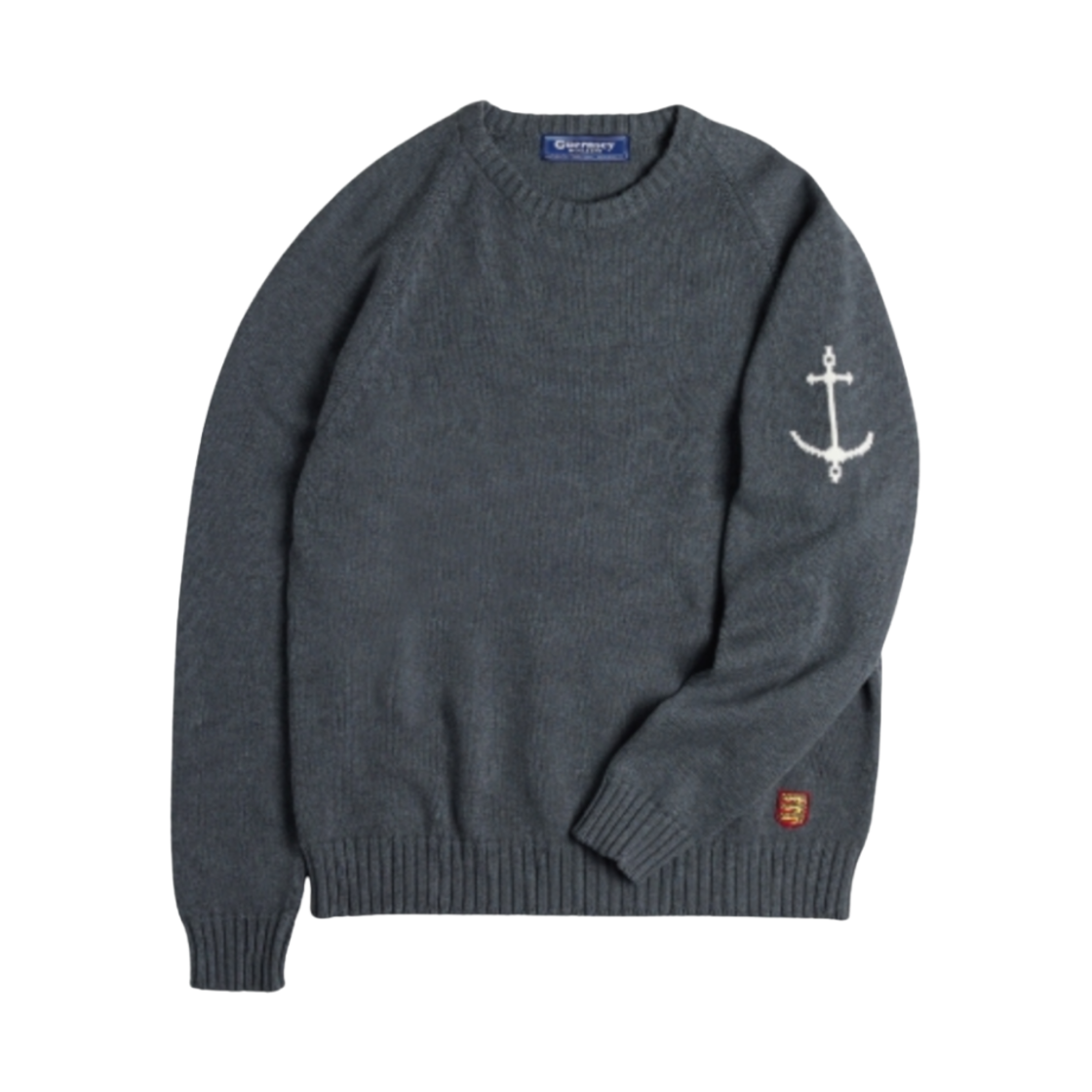- Guernsey Woollens Raglan Crewneck Cotton Sweater Dark Grey